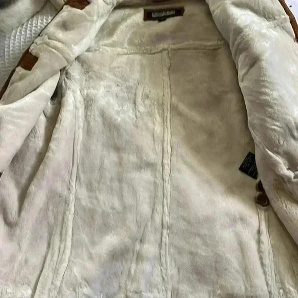 Canvas Genuine Leather Coat with Faux Fur Lining - Picture 4 of 6